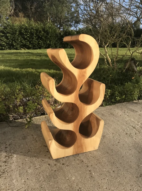 Rack Étagère Décoration pour Bouteilles de Vin en Bois Massif de Suar 50cm - Christo – Image 2