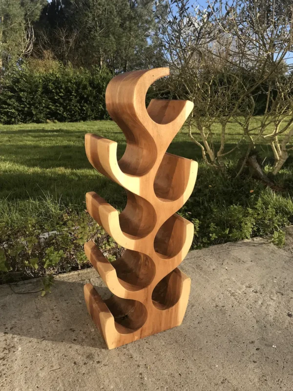 Rack Étagère Décoration pour Bouteilles de Vin en Bois Massif de Suar 70cm - Christo – Image 2