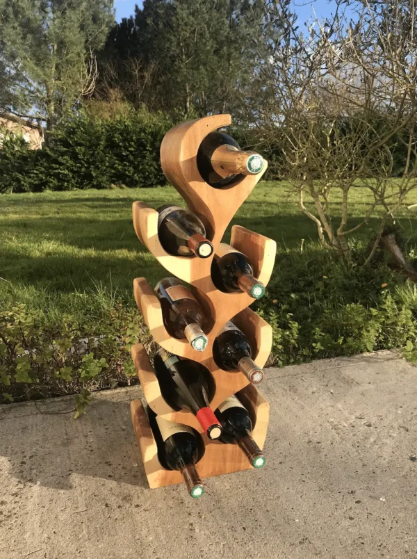 Rack Étagère Décoration pour Bouteilles de Vin en Bois Massif de Suar 70cm - Christo