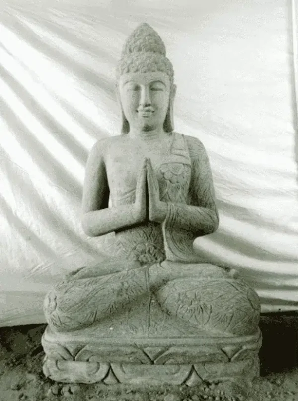 Statue Bouddha assis jardin en pierre volcanique naturelle 100 cm – Image 4