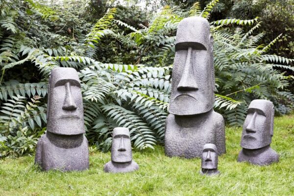 Statue de jardin moai 100 cm en pierre noire antique – Image 6