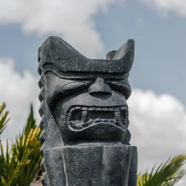 Statue Tiki de jardin en pierre reconstituée – dieu de la guerre Polynésie, Noir antique 100cm – Image 2