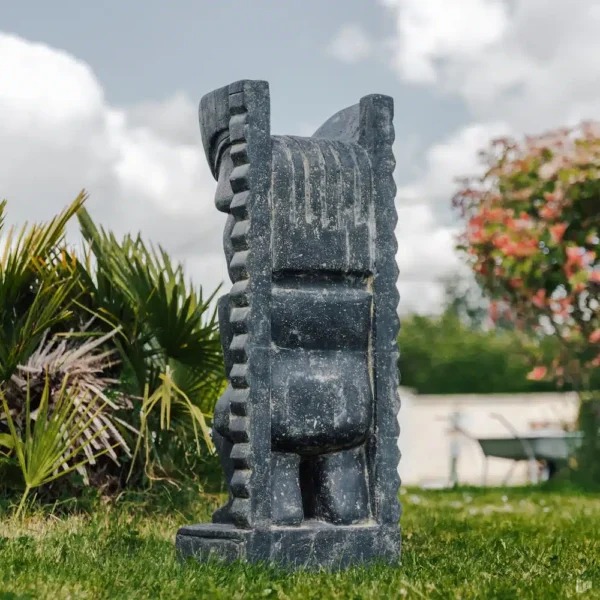 Statue Tiki de jardin en pierre reconstituée – dieu de la guerre Polynésie, Noir antique 100cm – Image 3