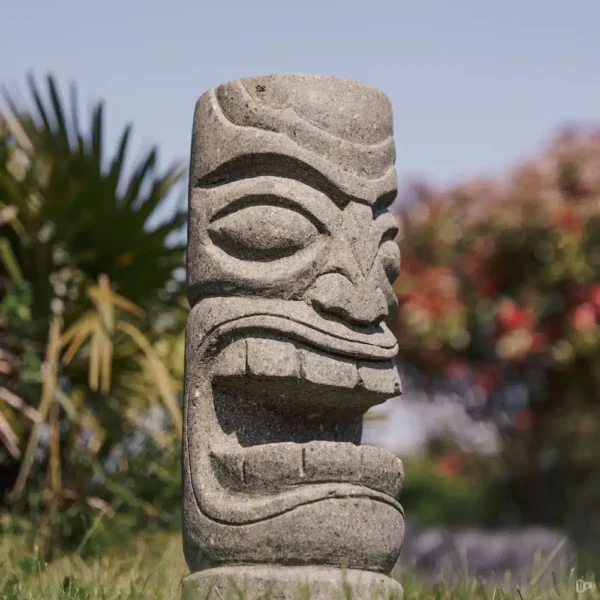 Statue Tiki, totem polynésien en pierre volcanique pour jardin extérieur – 50cm Atues – Image 4