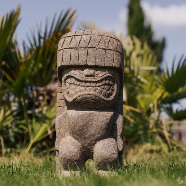 Statue Tiki polynésien en pierre volcanique pour jardin extérieur – 50cm, style primitif
