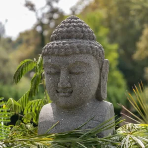 Statue buste bouddha en pierre volcanique naturelle 80cm XL