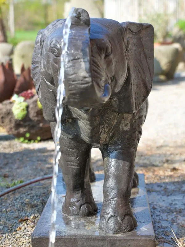 Statue de jardin extérieur éléphant fontaine noir antique 107cm – Image 5