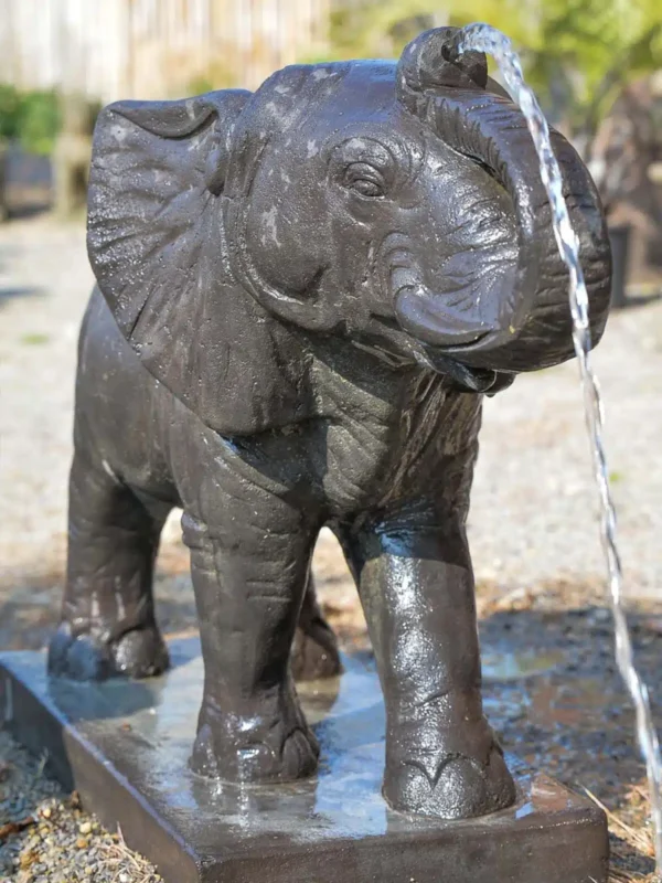 Statue de jardin extérieur éléphant fontaine noir antique 107cm – Image 3