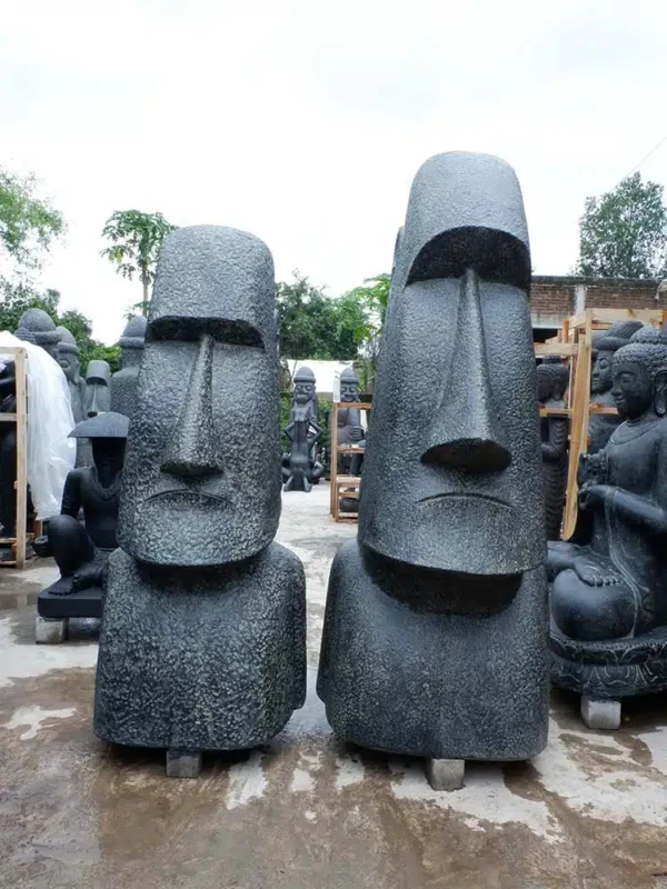 Statue de jardin île de pâques MOAÏ 200cm noir antique – Visage allongé – Image 2