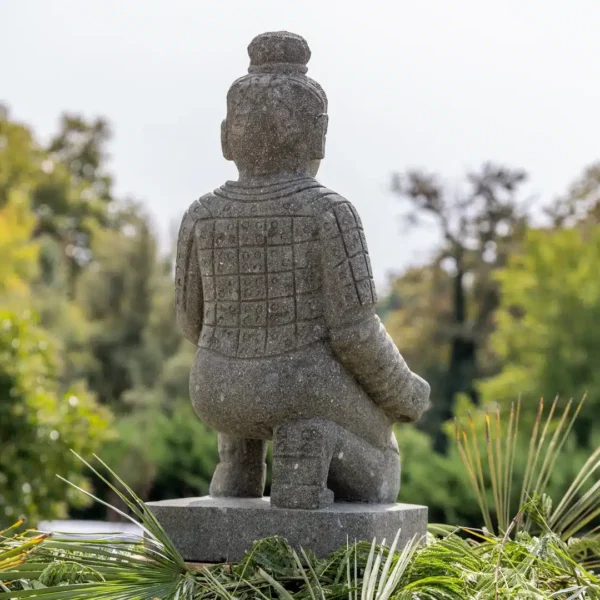 Statue de guerrier chinois xian à genoux en pierre naturelle 102cm – Image 3