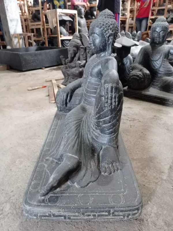 Statue de jardin Bouddha allongé 80 cm noir antique – Image 2