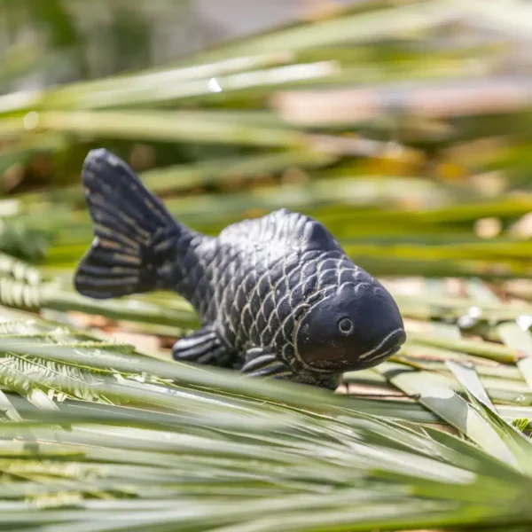 Statue poisson extérieur en pierre reconstituée noir antique 25cm