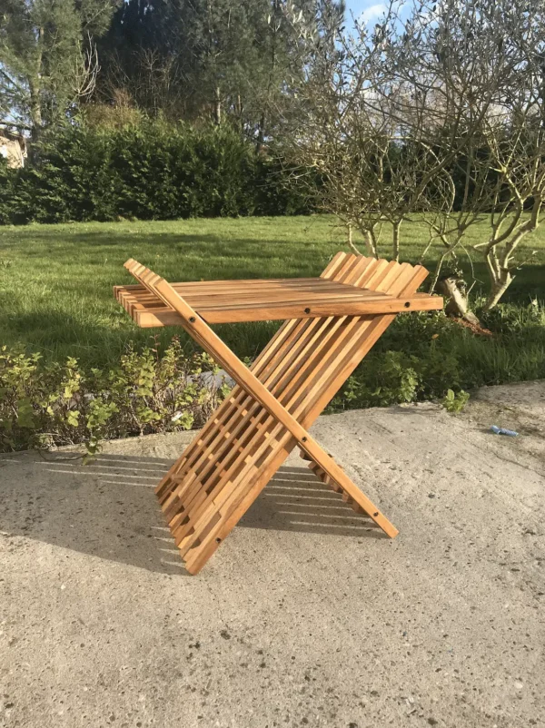 Table de Chevet Pliable Design en Bois Massif de Teck 60cm - Phyl – Image 2