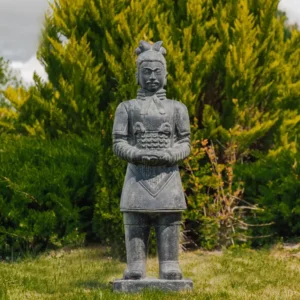 Statue de Jardin Guerrier Chinois Xian Debout Extérieur Noir Antique 150cm