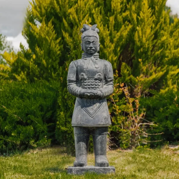 Statue de Jardin Guerrier Chinois Xian Debout Extérieur Noir Antique 150cm
