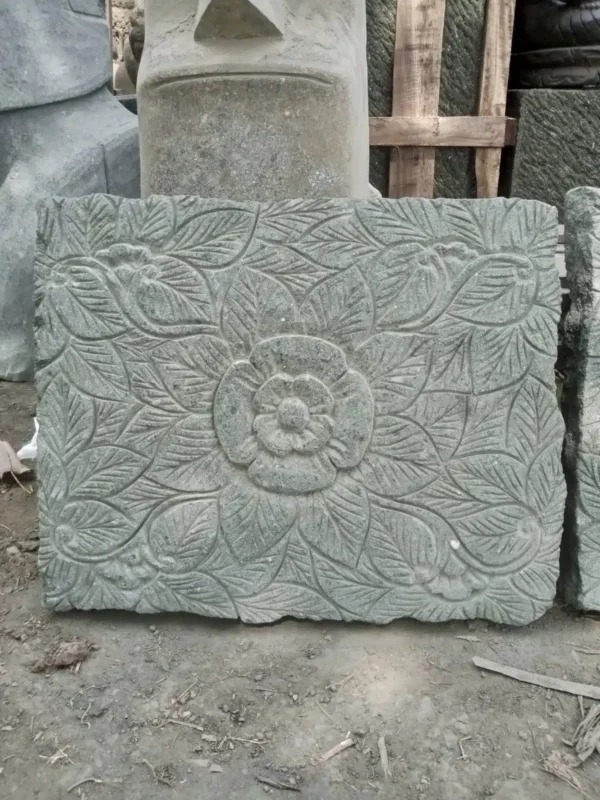 Pas Japonais Jardin Extérieur en Pierre Volcanique Sculpté Fleurs 60x50cm – Image 2