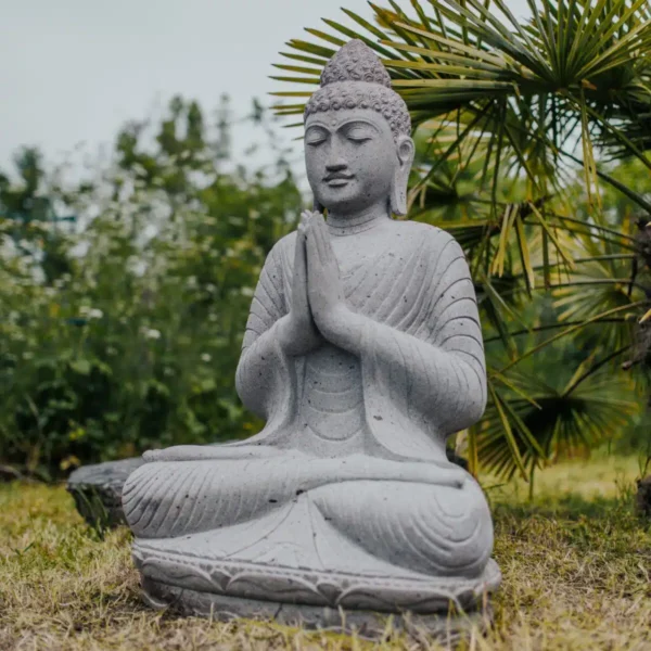 Bouddha assis position remerciement en pierre naturelle premium 100cm – Image 3