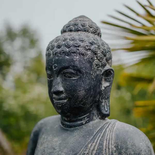 Statue de Bouddha noir de 1 mètre en position méditation pour jardin – Image 2