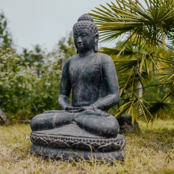 Statue de Bouddha noir de 1 mètre en position méditation pour jardin