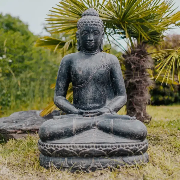 Statue de Bouddha noir de 1 mètre en position méditation pour jardin – Image 3