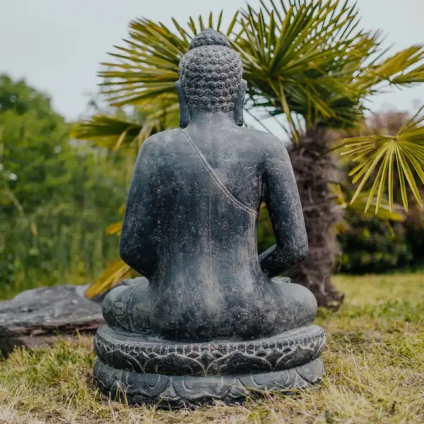 Statue de Bouddha noir de 1 mètre en position méditation pour jardin – Image 4