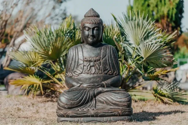 Bouddha position méditation en pierre naturelle noir 105cm – Image 4