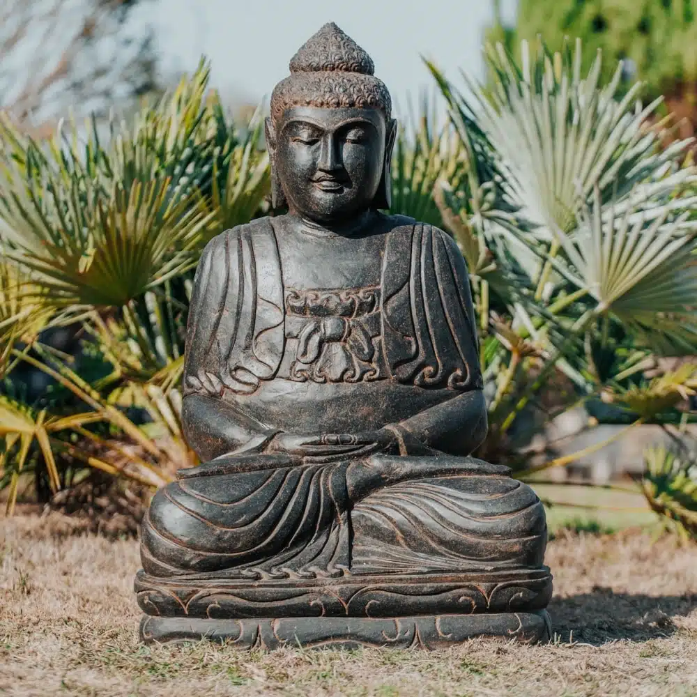 Bouddha position méditation en pierre naturelle noir 105cm