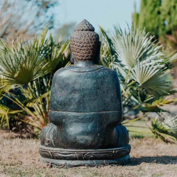 Bouddha position méditation en pierre naturelle noir 105cm – Image 3