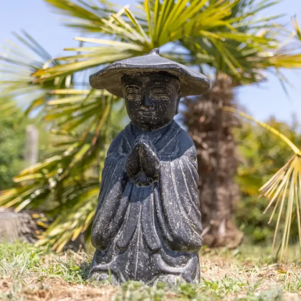 Statue de moine Shaolin, statuette noir antique 60cm