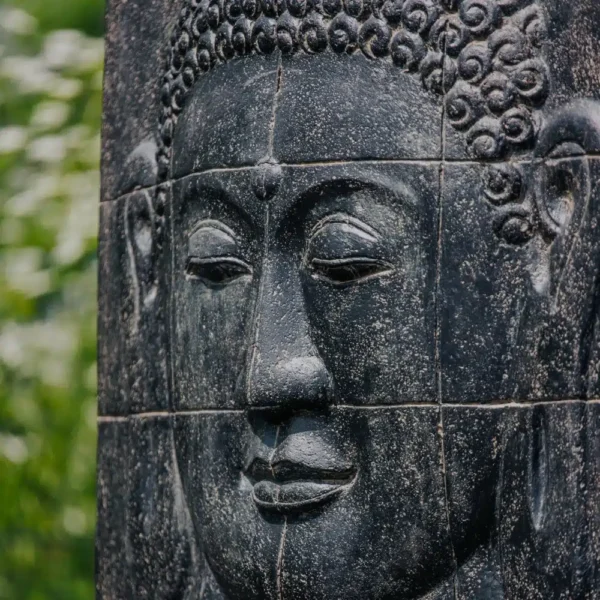 Fontaine de jardin mur d’eau visage de bouddha 145cm avec bassin noir antique – Image 2