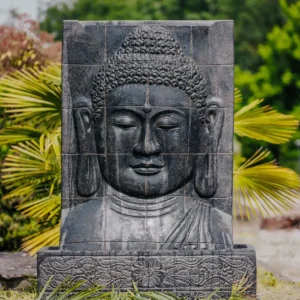 Fontaine de jardin mur d’eau visage de bouddha 145cm avec bassin noir antique