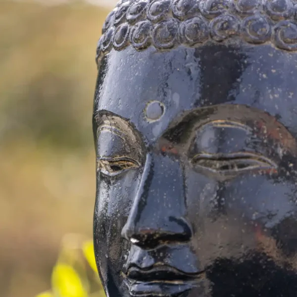 Fontaine de jardin tête de bouddha avec bassin rond noir antique 50cm – Image 2