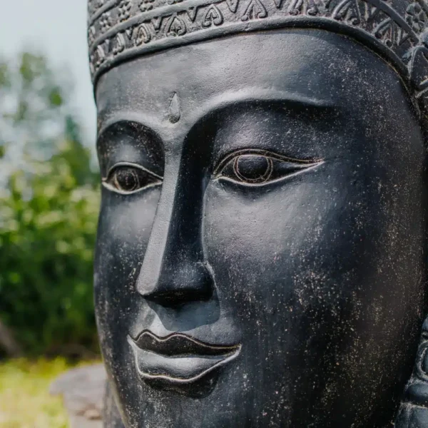 Fontaine Tête Visage de Bouddha Khmer avec bassin Noir Antique 100cm – Image 2