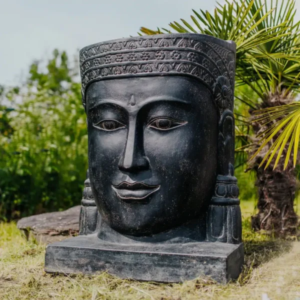 Fontaine visage de bouddha Khmer – Noir antique 100cm – Image 3