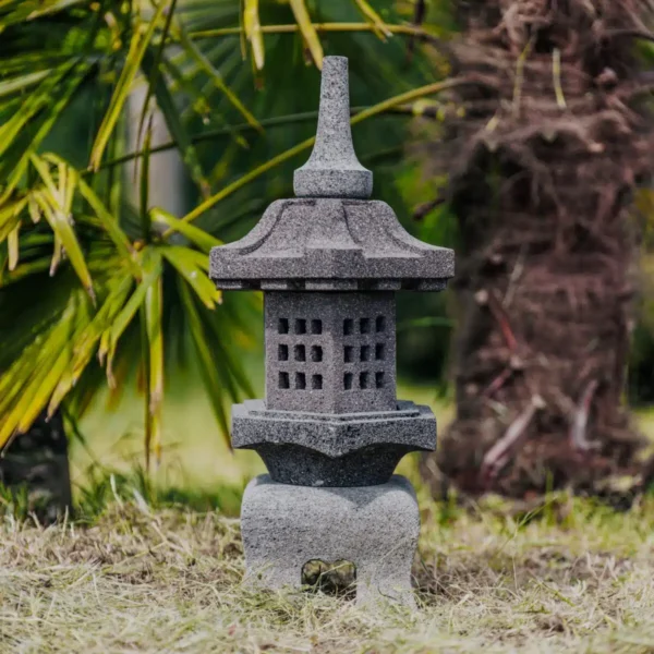 Lampe Japonaise Lanterne Pagode Statue de Jardin en Pierre de Lave 60cm – Sumida – Image 2