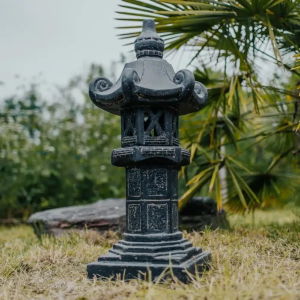 Lanterne Lampe de Jardin Pagode Japonaise Chinoise 80cm Noir / Gris Antique – Kobe