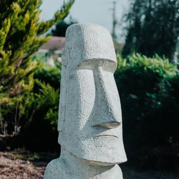 Statue MOAÏ de jardin en pierre volcanique blanche, 150 cm – Image 2