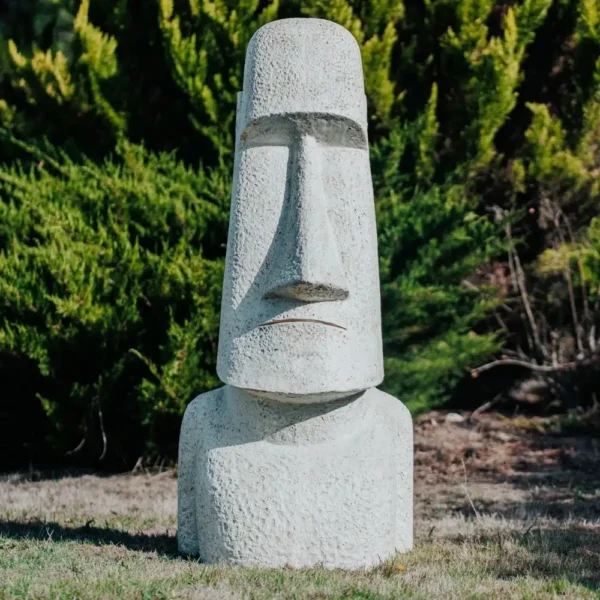 Statue MOAÏ de jardin en pierre volcanique blanche, 150 cm