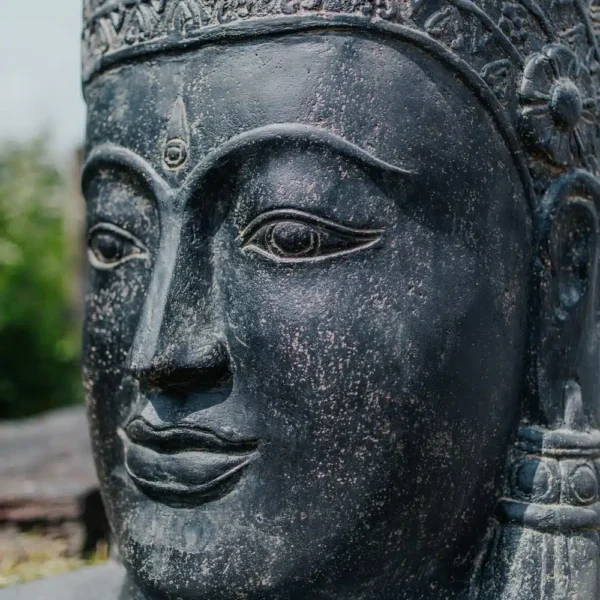 Mur d’eau Fontaine Tête Visage de Bouddha Khmer Noir Antique avec Bassin 75cm – Image 2