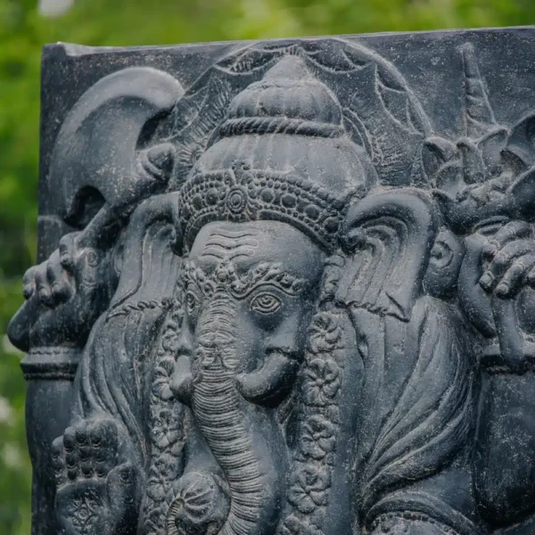 Mur D’eau Grande Statue Fontaine Ganesh 135cm avec Bassin Noir Antique – Image 2