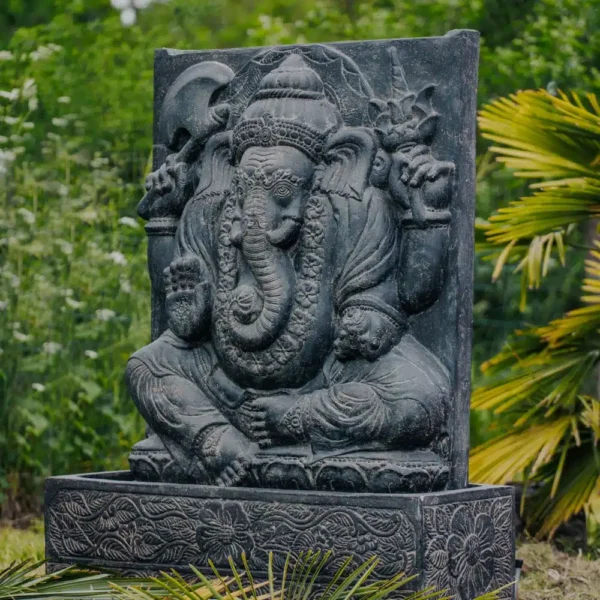 Mur D’eau Grande Statue Fontaine Ganesh 135cm avec Bassin Noir Antique – Image 3