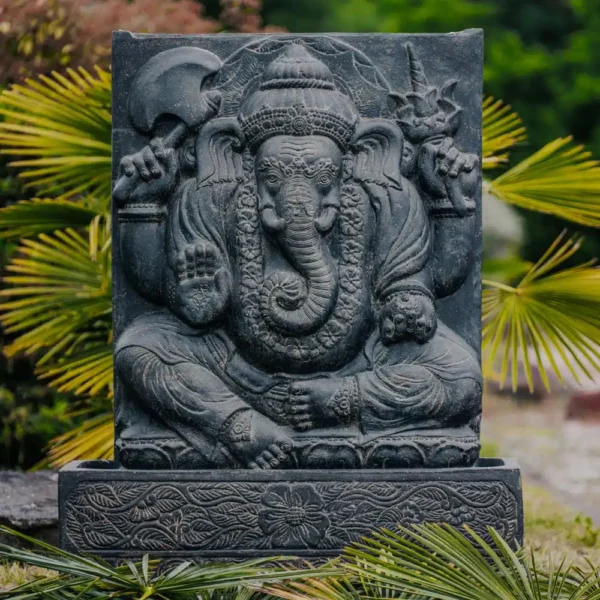 Mur D’eau Grande Statue Fontaine Ganesh 135cm avec Bassin Noir Antique – Image 4