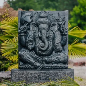 Mur D’eau Grande Statue Fontaine Ganesh 135cm avec Bassin Noir Antique