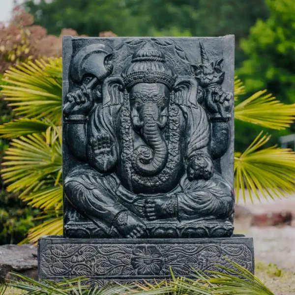 Mur D’eau Grande Statue Fontaine Ganesh 135cm avec Bassin Noir Antique