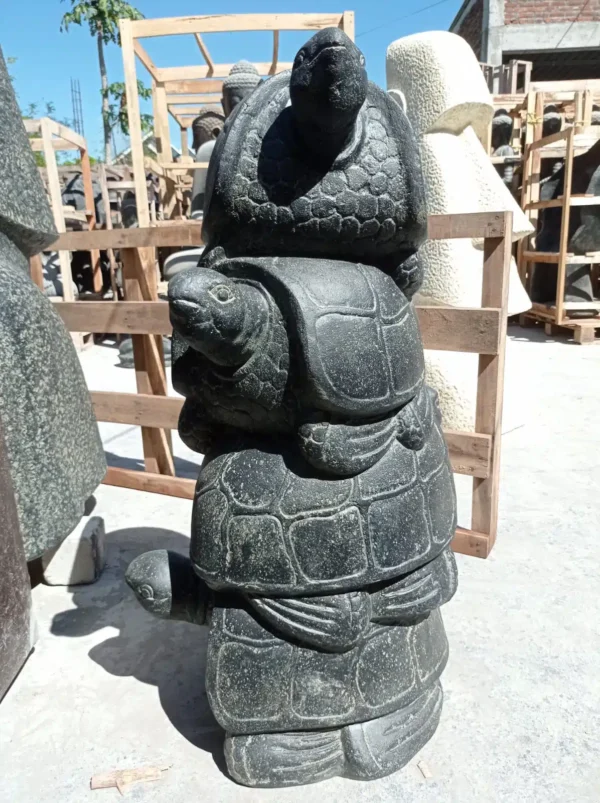 Statue de jardin 4 tortues empilées hauteur 100cm noir