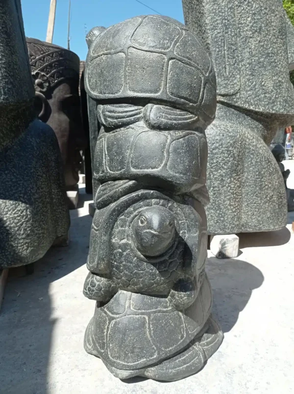 Statue de jardin 4 tortues empilées hauteur 100cm noir – Image 3