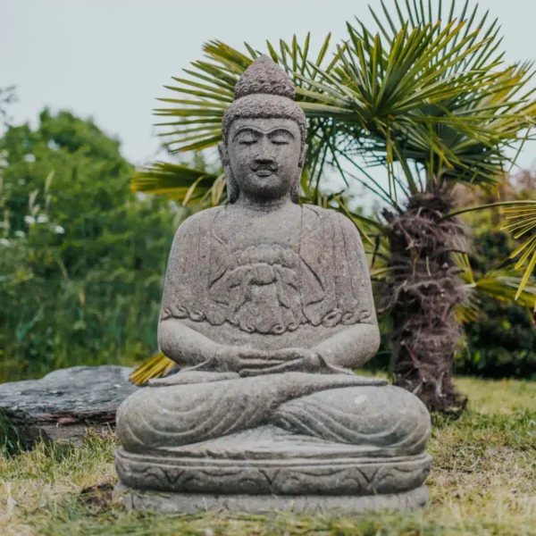 Statue bouddha assis jardin extérieur méditation 105cm XL en pierre naturelle – Image 3
