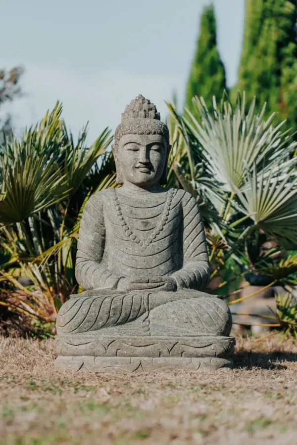 Statue bouddha assis Mala en pierre volcanique naturelle 100cm – Image 3