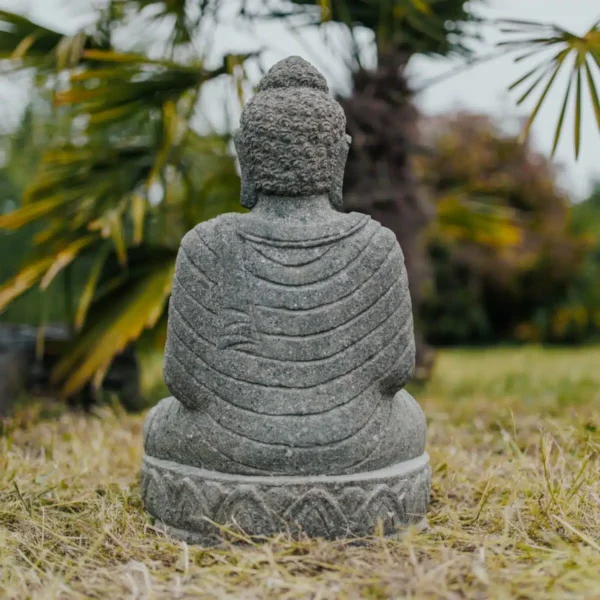Statue bouddha assis méditation en pierre naturelle 50cm – Image 4