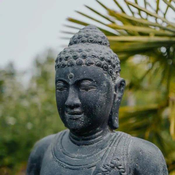 Statue bouddha assis namaste noir antique 100cm pour jardin extérieur – Image 2